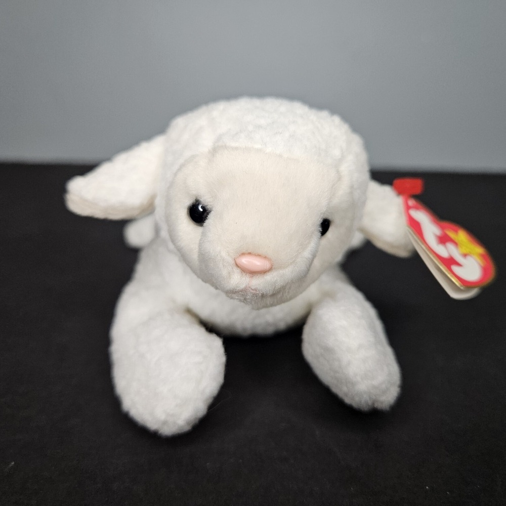 TY Fleece Lamb Beanie Baby Original White Plush Stuffed Animal Toy Bean Bag 1996